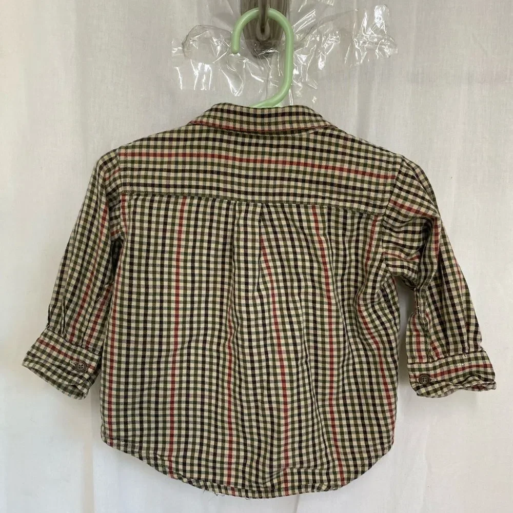 Ralph Lauren 100% cotton long sleeves button down plaid shirt 6-12 M